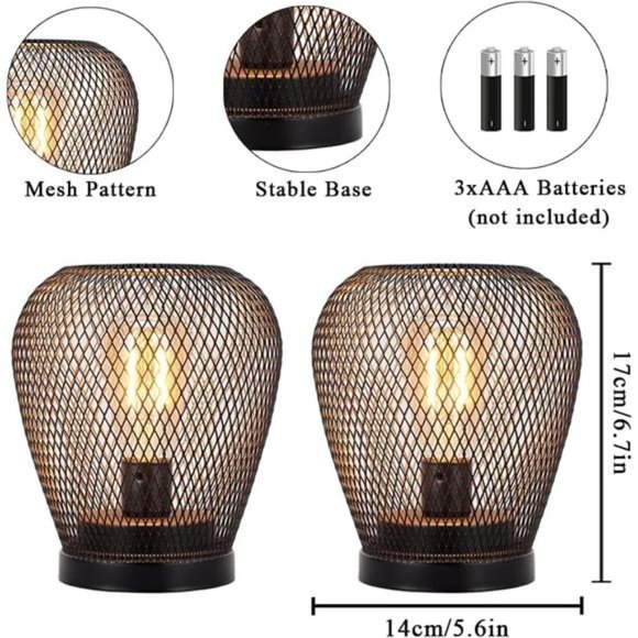 Set of 2 Metal Cage LED Lantern Battery Powered,Cordless Accent Light with LED - Picture 6 of 6